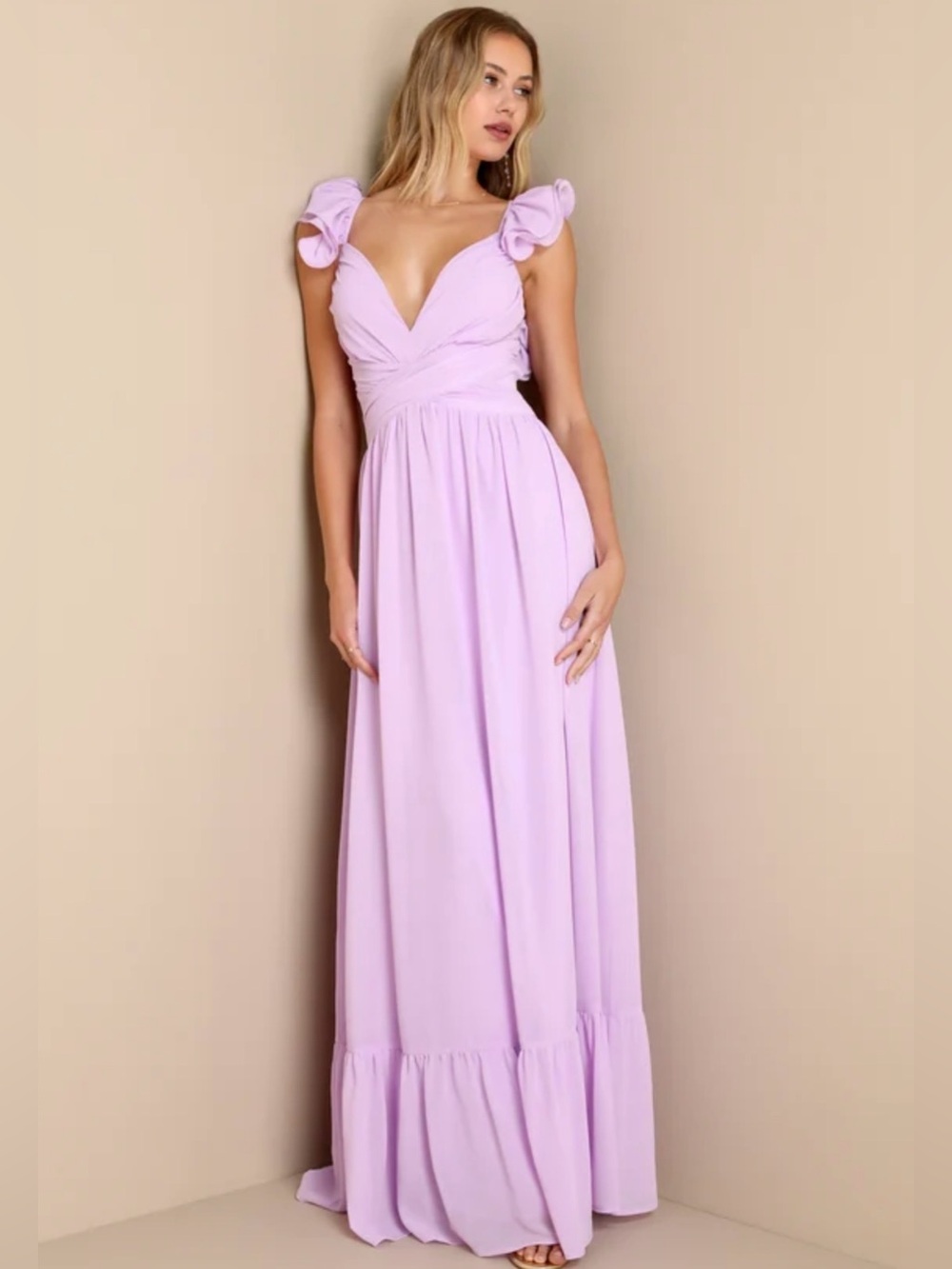 Lace-Up Back Lavender Maxi Dress with Ruffle Straps - Picture 4 of 9